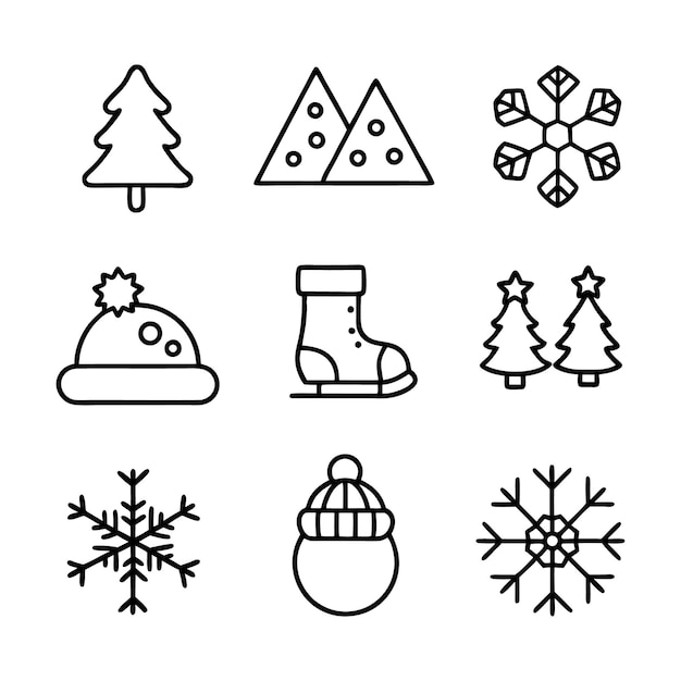 Un conjunto de iconos de invierno con fondo blanco