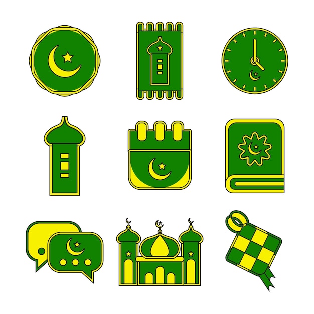 Conjunto de iconos islámicos Ramadan Kareem Eid Line Art Icon Set