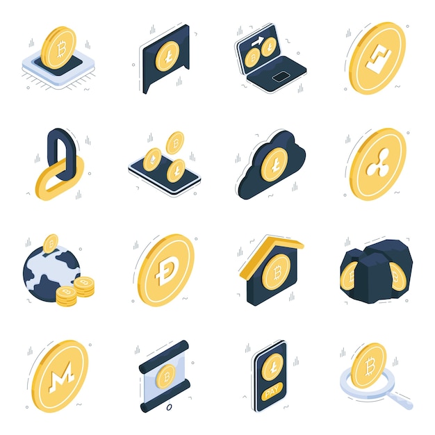 Conjunto de íconos isométricos de BTC