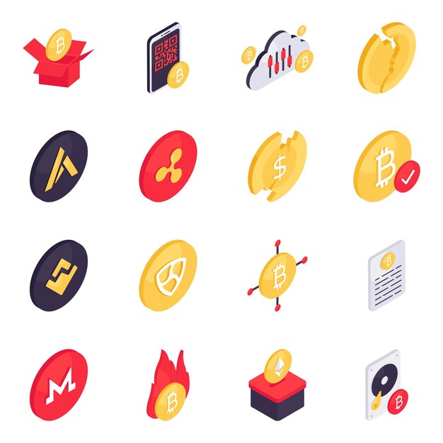 Conjunto de iconos isométricos de dinero digital
