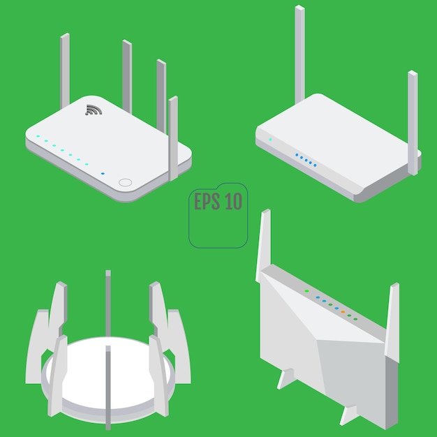 Vector conjunto de iconos isométricos del enrutador. conjunto de iconos de vector de enrutador wifi para diseño web. aislado