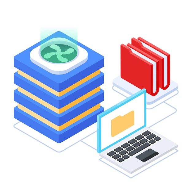 Conjunto de iconos isométricos de gestión de bases de datos