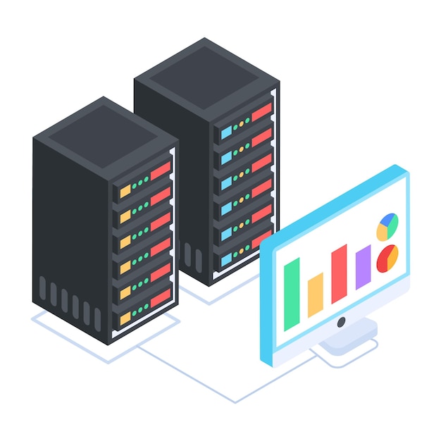 Conjunto de iconos isométricos de gestión de bases de datos