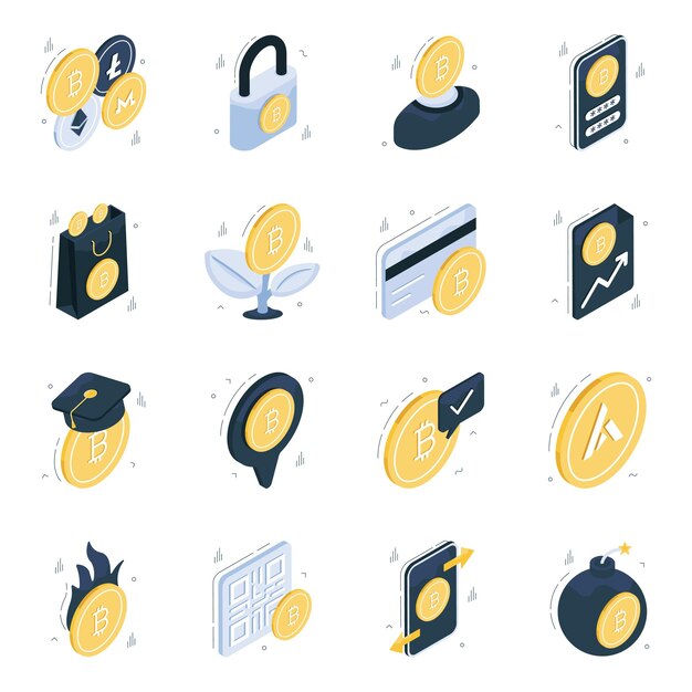 Conjunto de iconos isométricos de moneda digital