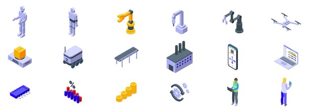 Este conjunto de iconos isométricos muestra cómo la automatización está cambiando la forma en que trabajamos y vivimos