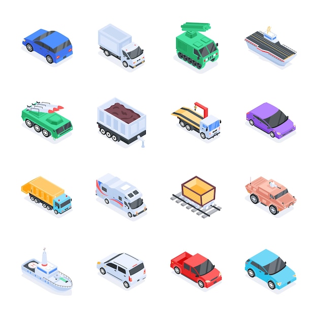 Vector conjunto de iconos isométricos de transporte público