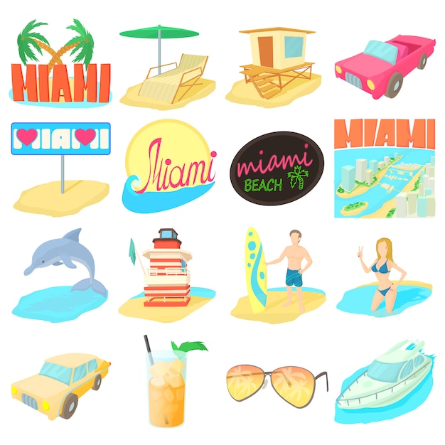 Vector conjunto de iconos de itravel de miami