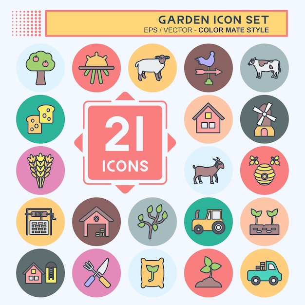 Conjunto de iconos Jardín adecuado para Jardín símbolo color mate estilo diseño simple editable