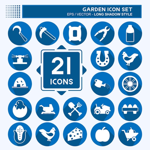 Conjunto de iconos Jardín adecuado para el símbolo del jardín estilo de sombra larga diseño simple editable