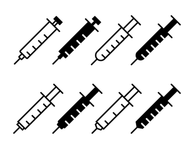 Conjunto de iconos de jeringa ilustración signo y símbolo de inyección