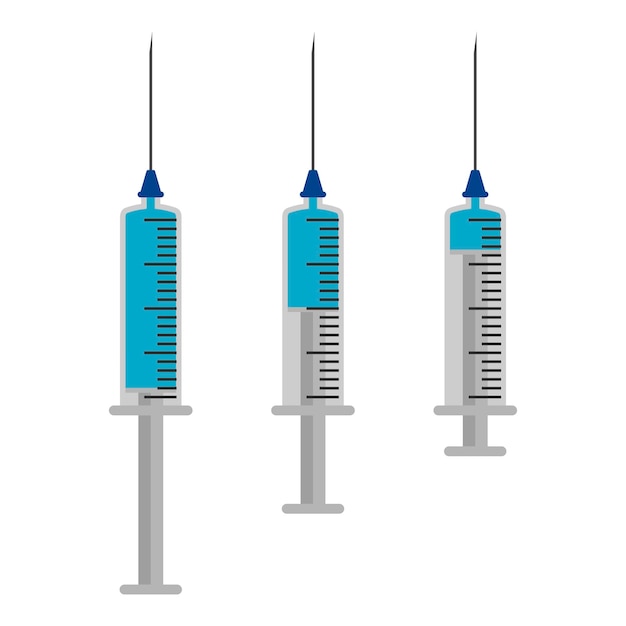 Vector conjunto de iconos de jeringa médica aislado sobre fondo blanco las jeringas están llenas de solución de vacuna