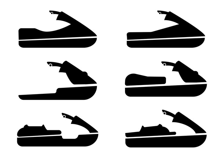 Vector conjunto de iconos de jet ski. colección de emblema de agua deportiva. conjunto plano de iconos vectoriales de jet ski para diseño web en estilo glifo, aislado sobre fondo blanco. vector