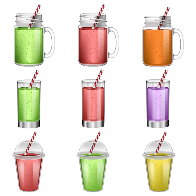 Conjunto de iconos de jugo de frutas batido