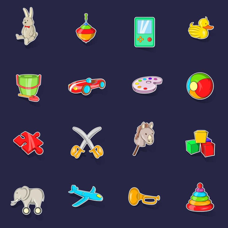 Vector conjunto de iconos de juguetes pegatina vectorial