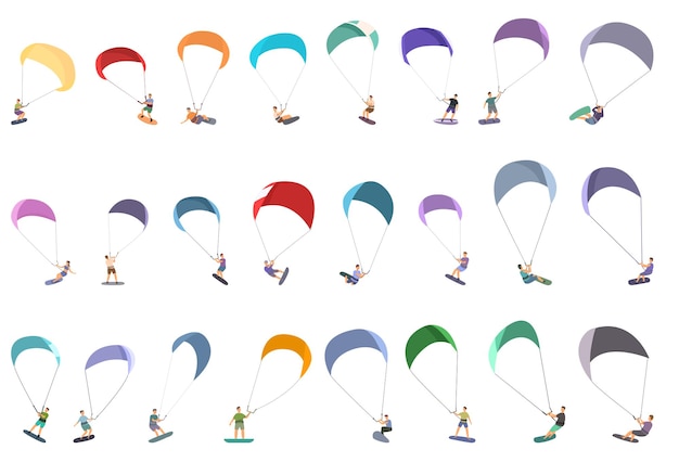 Conjunto de iconos de kitesurf vector de dibujos animados Deporte cometa
