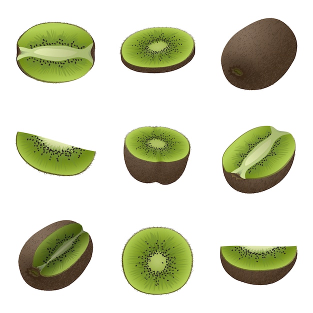 Conjunto de iconos de kiwi, estilo de dibujos animados