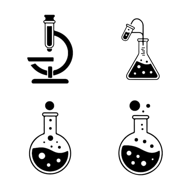Conjunto de iconos de laboratorio de ciencias que muestran vidrio y equipos en estilo de ilustración vectorial