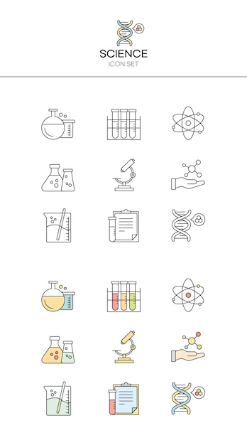 Un conjunto de íconos para un laboratorio de ciencias.