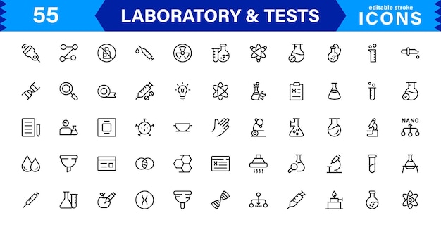 Conjunto de íconos de laboratorio y prueba perfectos para proyectos basados en la investigación médica científica para mejorar