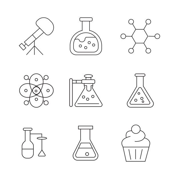 Conjunto de iconos de laboratorios de investigación científica para la web y el móvil