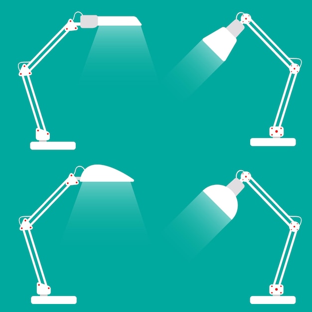 Conjunto de iconos de lámpara de mesa moderna diseño plano Ilustración vectorial Lámpara de plástico blanco simple