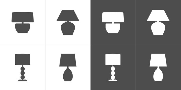 Conjunto de iconos de lámparas de mesa Cuatro iconos vectoriales aislados en fondo blanco y negro