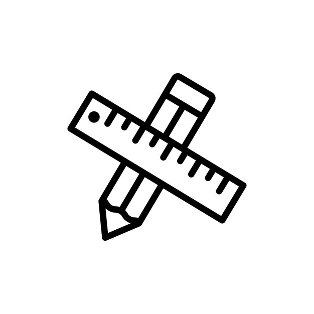 Conjunto de iconos de lápiz y regla escuela medida instrumento escala y lápiz símbolo vectorial dibujo proyecto herramientas de papelería signo en estilo negro lleno y delineado
