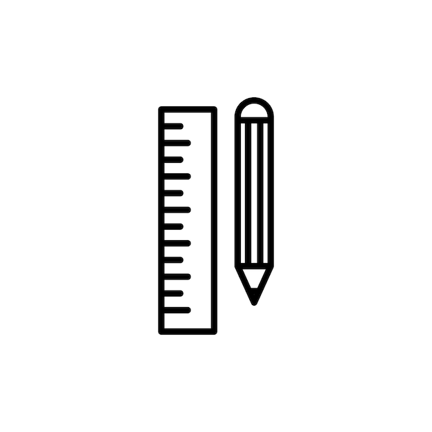 Conjunto de iconos de lápiz y regla escuela medida instrumento escala y lápiz símbolo vectorial dibujo proyecto herramientas de papelería signo en estilo negro lleno y delineado