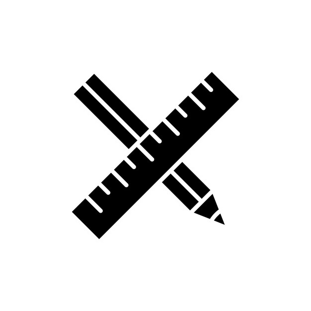 Conjunto de iconos de lápiz y regla escuela medida instrumento escala y lápiz símbolo vectorial dibujo proyecto herramientas de papelería signo en estilo negro lleno y delineado