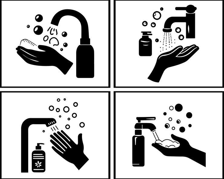 Conjunto de iconos para el lavado de manos para la concienciación sobre la higiene Conjunto para el lavamiento de manos Conjunto