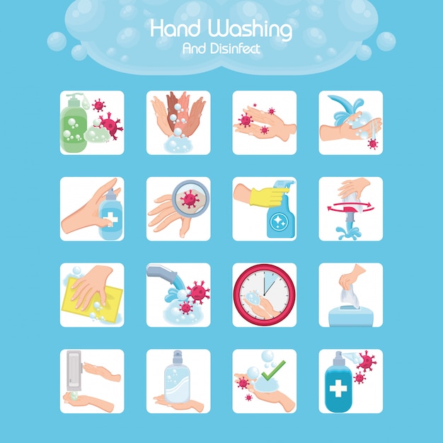 Conjunto de iconos de lavados de manos