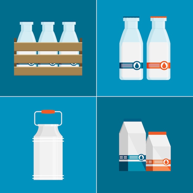 Vector conjunto de iconos de leche de vector plano aislado sobre fondo de color