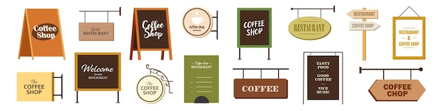 Conjunto de iconos de letrero conjunto de banner de cafetería y restaurante