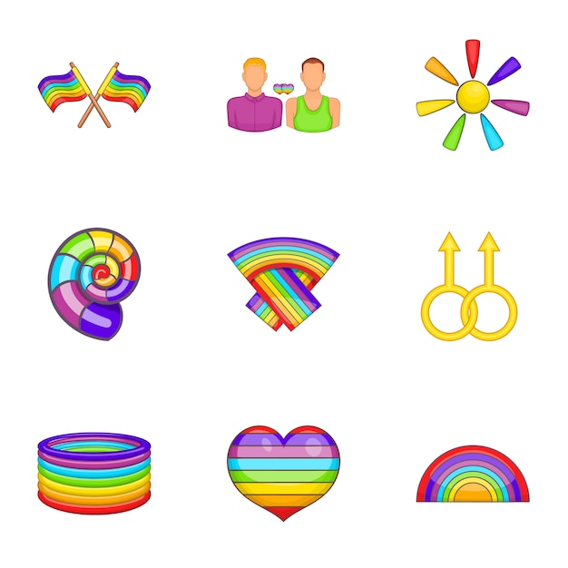Conjunto de iconos LGBT, estilo de dibujos animados