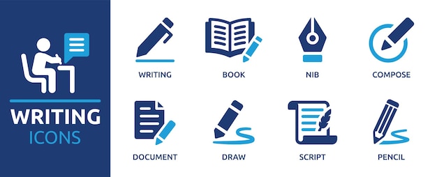 Conjunto de iconos de libro de escritura