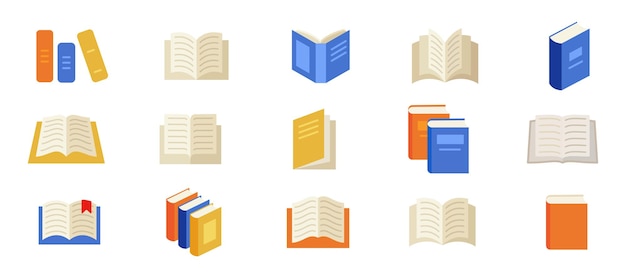 Conjunto de iconos de libro Estilo plano Ilustración vectorial