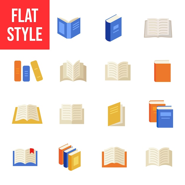 Conjunto de iconos de libro Estilo plano Ilustración vectorial