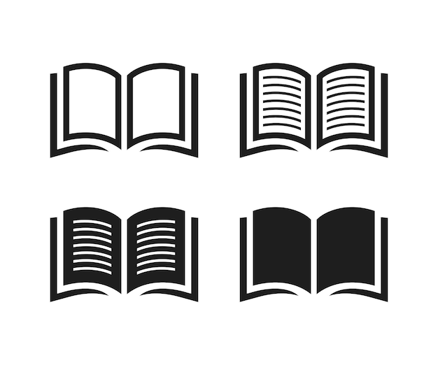 Conjunto de iconos de libro o icono de libro electrónico y ilustración vectorial de ícono de libro abierto