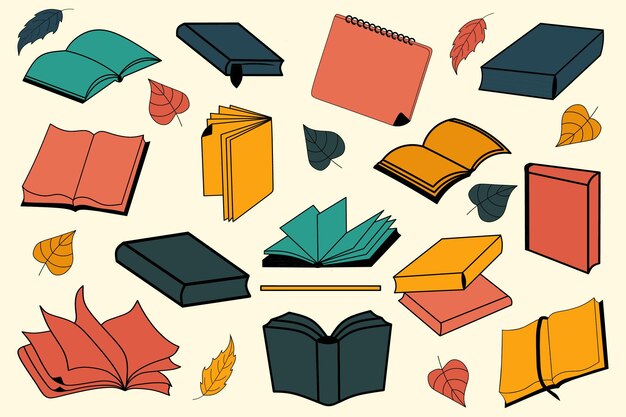 Conjunto de iconos de libros coloridos Ilustración vectorial Aprender y estudiar con objeto de libro abierto cerrado boo