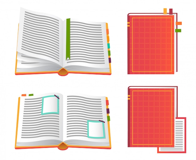 Conjunto de iconos de libros rojos.