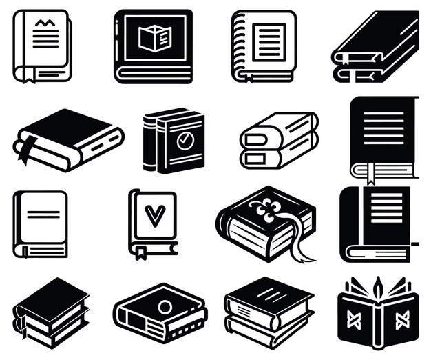 Conjunto de iconos de libros vectoriales en fondo blanco aislado