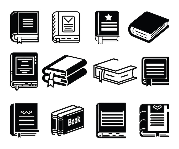 Conjunto de iconos de libros vectoriales en fondo blanco aislado
