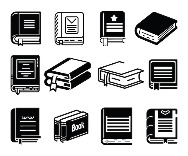 Vector conjunto de iconos de libros vectoriales en fondo blanco aislado