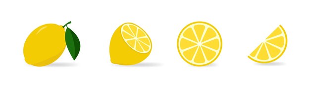 conjunto de iconos de limón. un limón entero, medio y una rodaja de limón. frutas vectoriales aisladas en un blanco