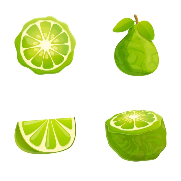Conjunto de iconos de limón orgánico vector de dibujos animados Fruto de limón entero cortado a mitad