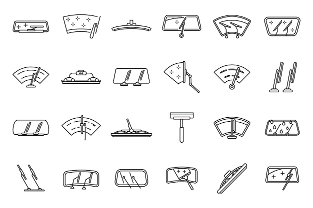Conjunto de iconos de limpiaparabrisas vector de contorno