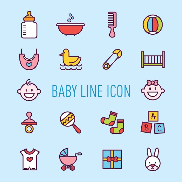 Conjunto de iconos de lindo bebé equipo
