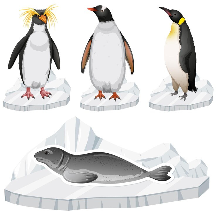 Vector conjunto de iconos lindo pingüino