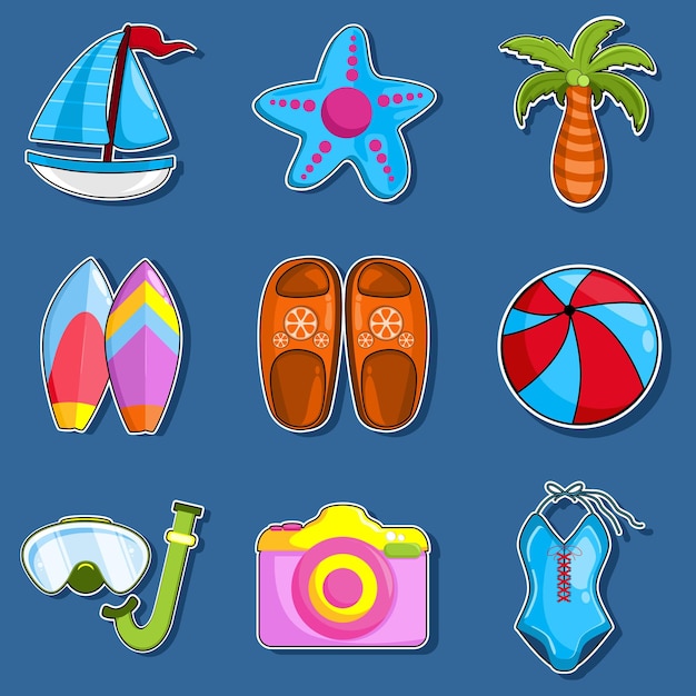 Conjunto de iconos lindos multicolores de playa
