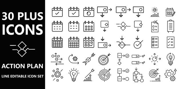 Conjunto de iconos de línea de acción editables